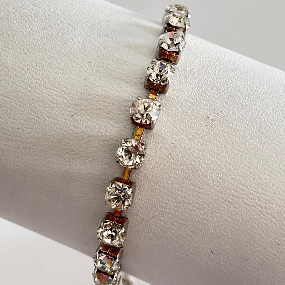 Vintage Rhinestone  Gold Tone Tennis Bracelet